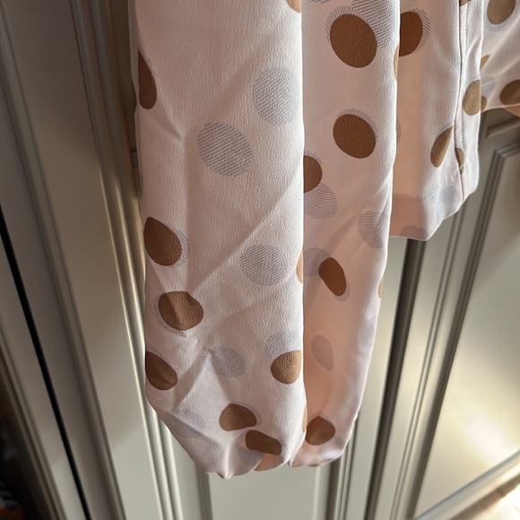 Ann Taylor Factory Blush Blouse with dark tan and gray dots. - Picture 5 of 7